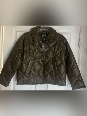Mark Alan Olive Quilted Faux Leather Puffer Jacket - NWT